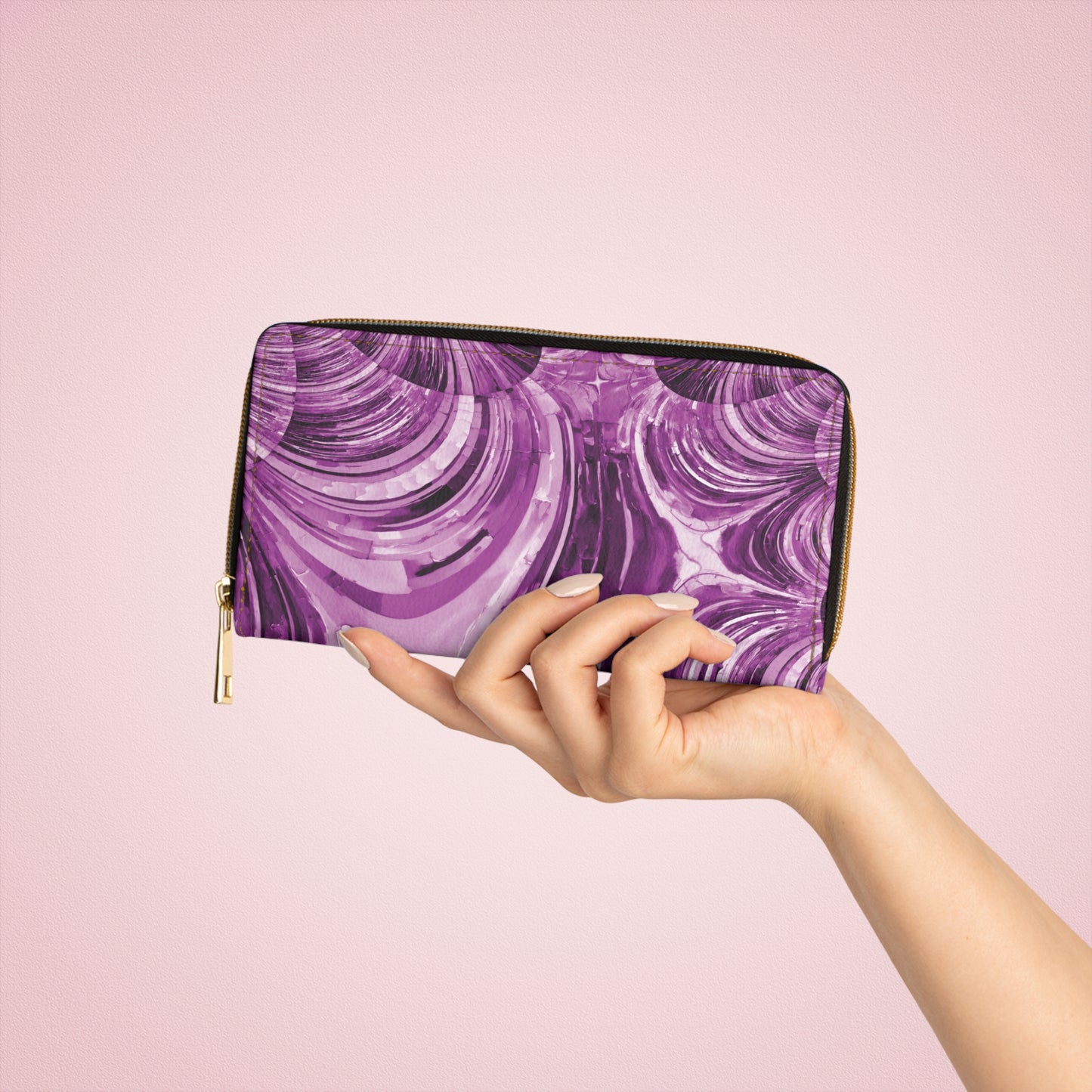 Uzi Spiral Powder Lavender Elegant Abstract Zipper Wallet - Stylish & Functional Accessory for Everyday Use