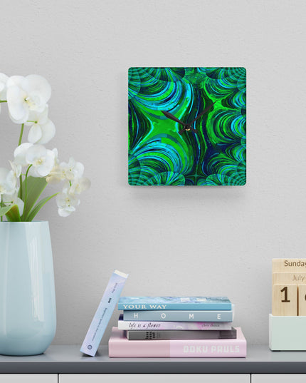 Uzi Spiral Blue Green Acrylic Wall Clock, Round or Square, 10.75" x 10.75"