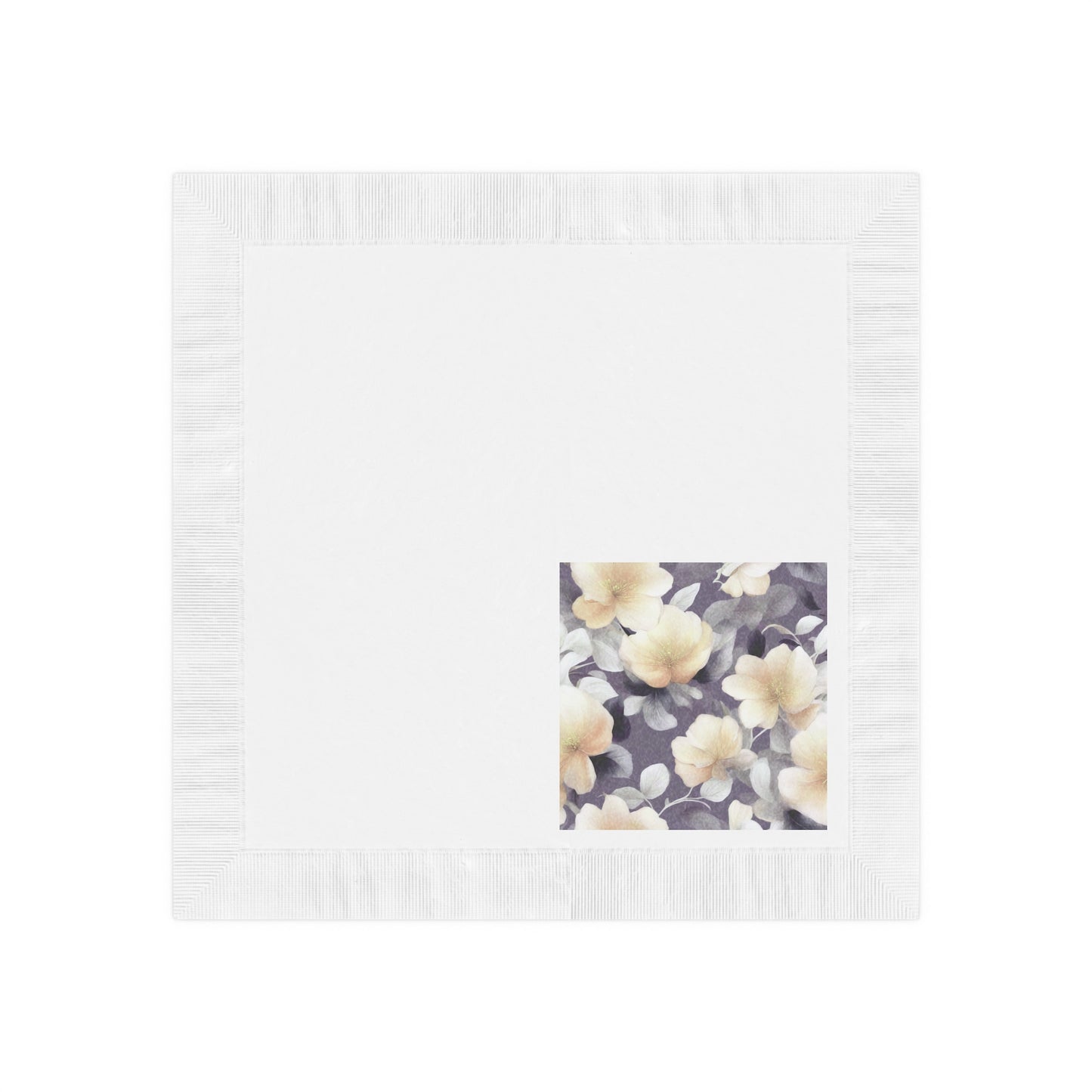 White Blush Floral Bunch White Coined Napkins, 6.5" x 6.5"