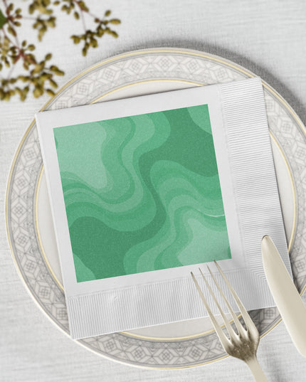 Mint Green Wavey White Coined Napkins, 6.5" x 6.5"