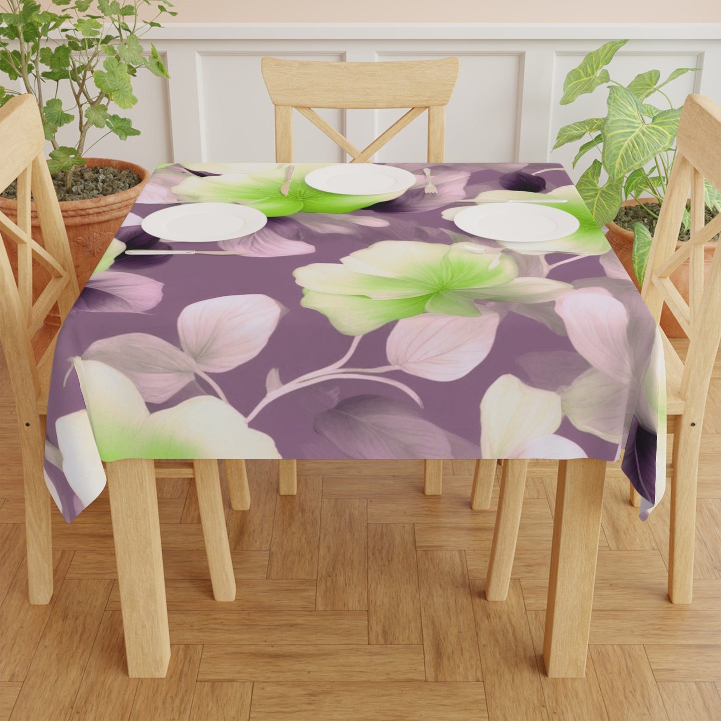 Lime Lavender Floral Bunch Tablecloth, 55" x 55"