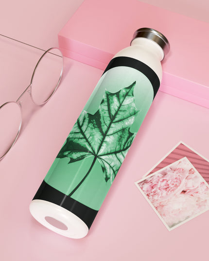 Mint Green Maple Leaf Slim Water Bottle, 20 oz White