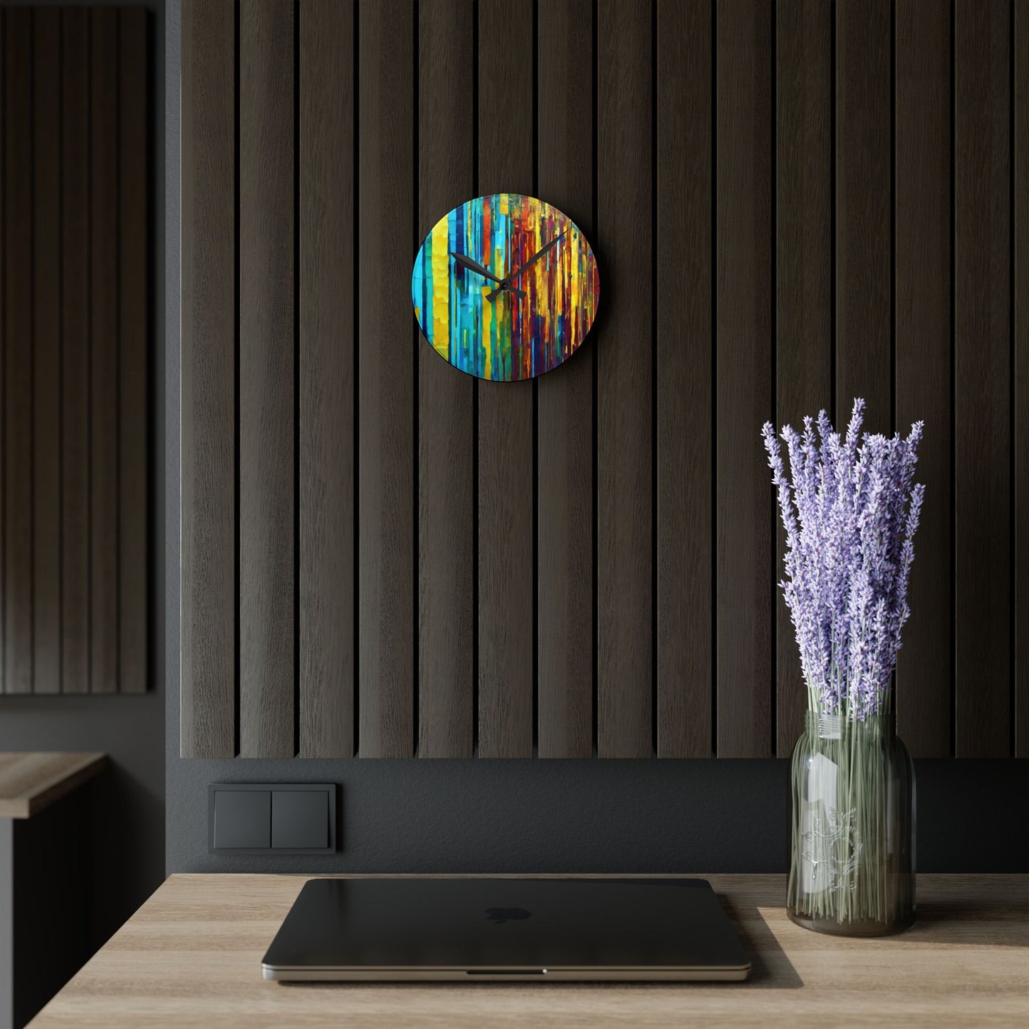 Striped Alpha Acrylic Round Wall Clock, 8" x 8"