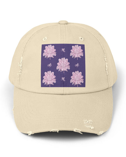 Magenta Floral Butterflies Unisex Distressed Cap