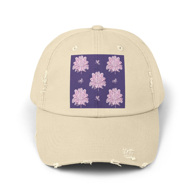 Magenta Floral Butterflies Unisex Distressed Cap