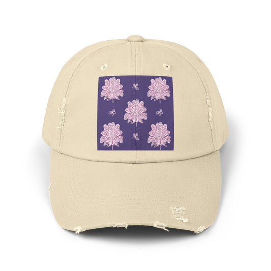 Magenta Floral Butterflies Unisex Distressed Cap