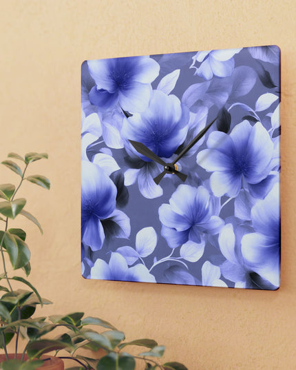 Indigo Blossom Floral Bunch Acrylic Wall Clock, Round or Square, 10.75" x 10.75"