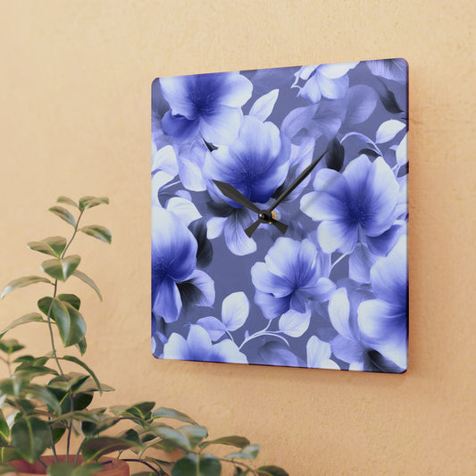 Indigo Blossom Floral Bunch Acrylic Wall Clock, Round or Square, 10.75" x 10.75"