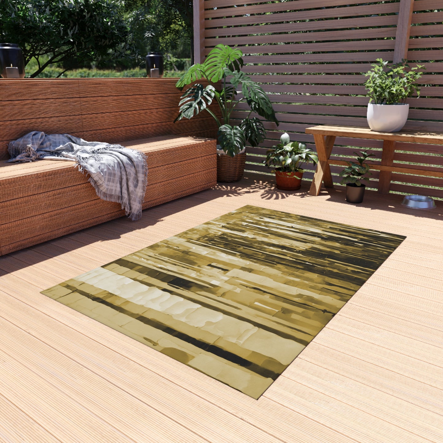Striped Light Brown 48" x 72" Outdoor Rug