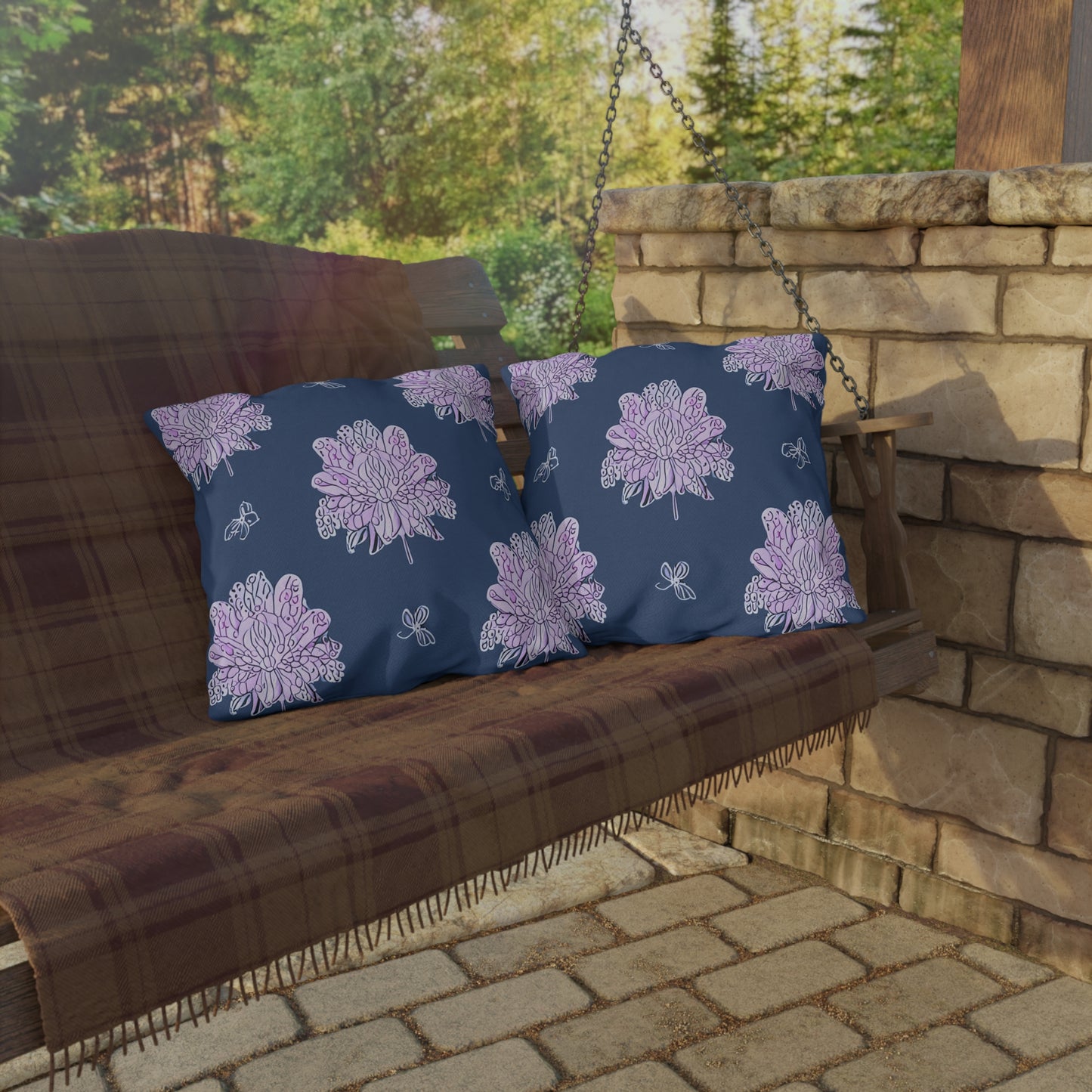 Purple White Floral Butterflies 20" x 20" Outdoor Pillow