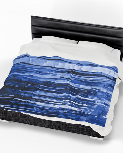 Striped Deep Blue Velveteen Plush Blanket, 60" x 80"