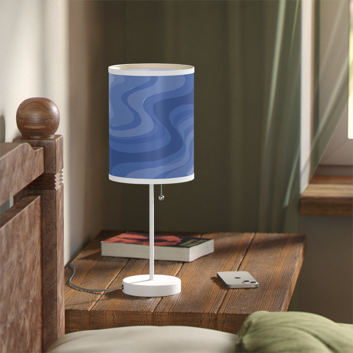 Deep Blue Wavey Table Lamp on a White or Silver Stand, US|CA plug