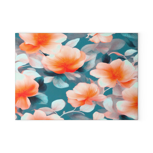 Orange Blossom Floral Bunch Glass Cutting Board, 8" x 11"