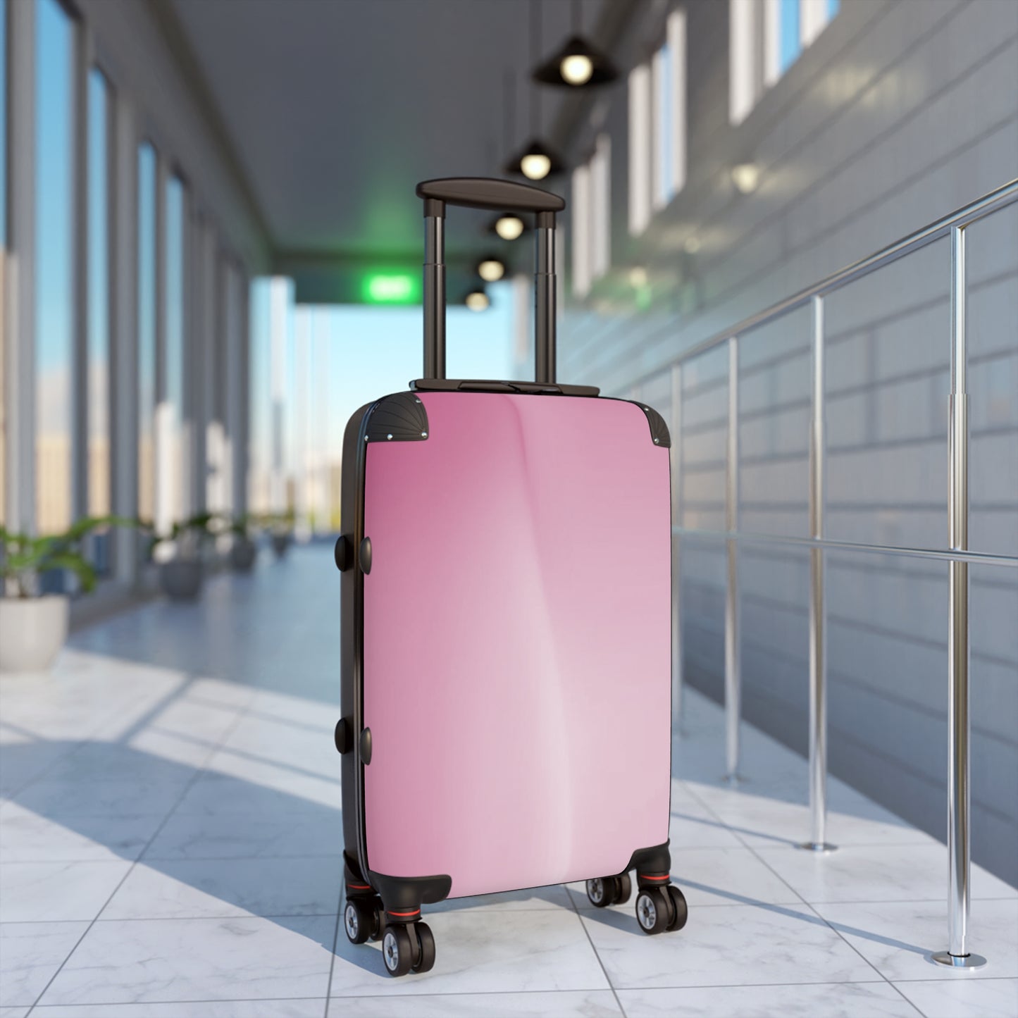 Pink Blush Fade Small Suitcase with built in lock, 4 double-wheels, telescopic handle, and ABS back hard-shell