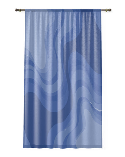 Deep Blue Wavey Sheer Window Curtain, 50" x 84", partially transparent