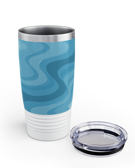 Sky Blue Wavey Ringneck Tumbler, 20oz in white