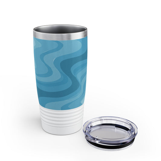 Sky Blue Wavey Ringneck Tumbler, 20oz in white, steel and black