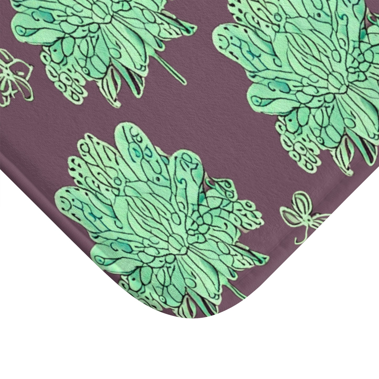 Mint Green Floral Butterflies 34" x 21" Bath Mat