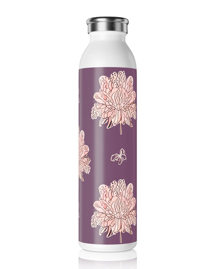 Pink Floral Butterflies Slim Water Bottle, 20 oz White