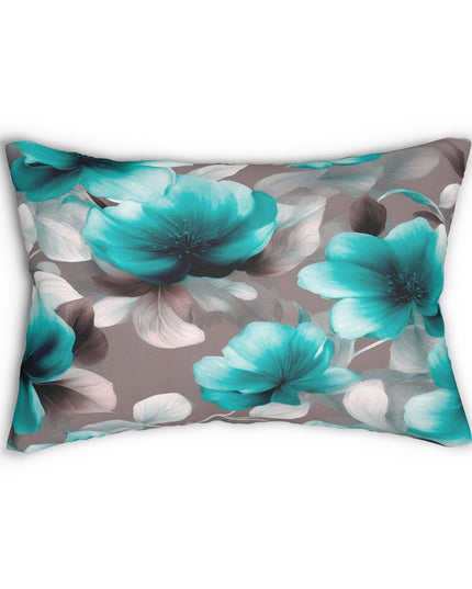 Tif Green Gray Floral Bunch Spun Polyester Lumbar Pillow, 20" x 14"