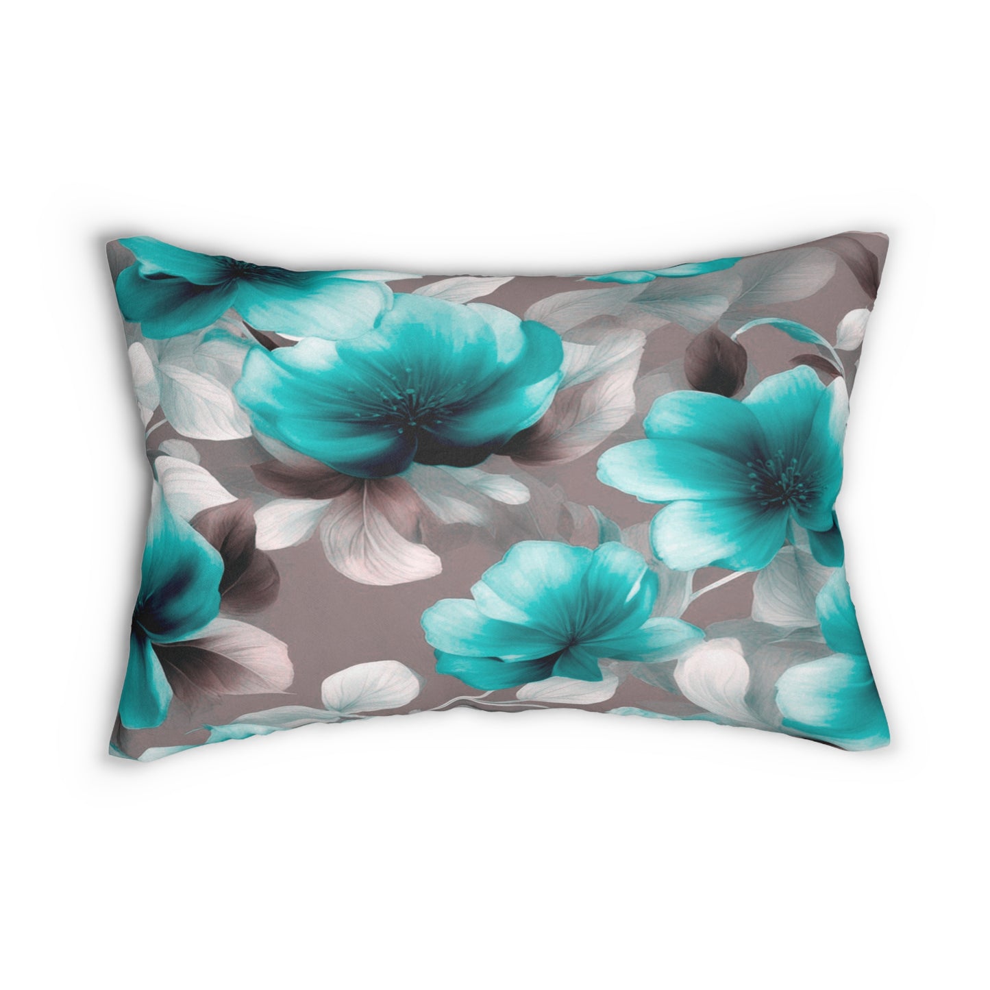 Tif Green Gray Floral Bunch Spun Polyester Lumbar Pillow, 20" x 14"