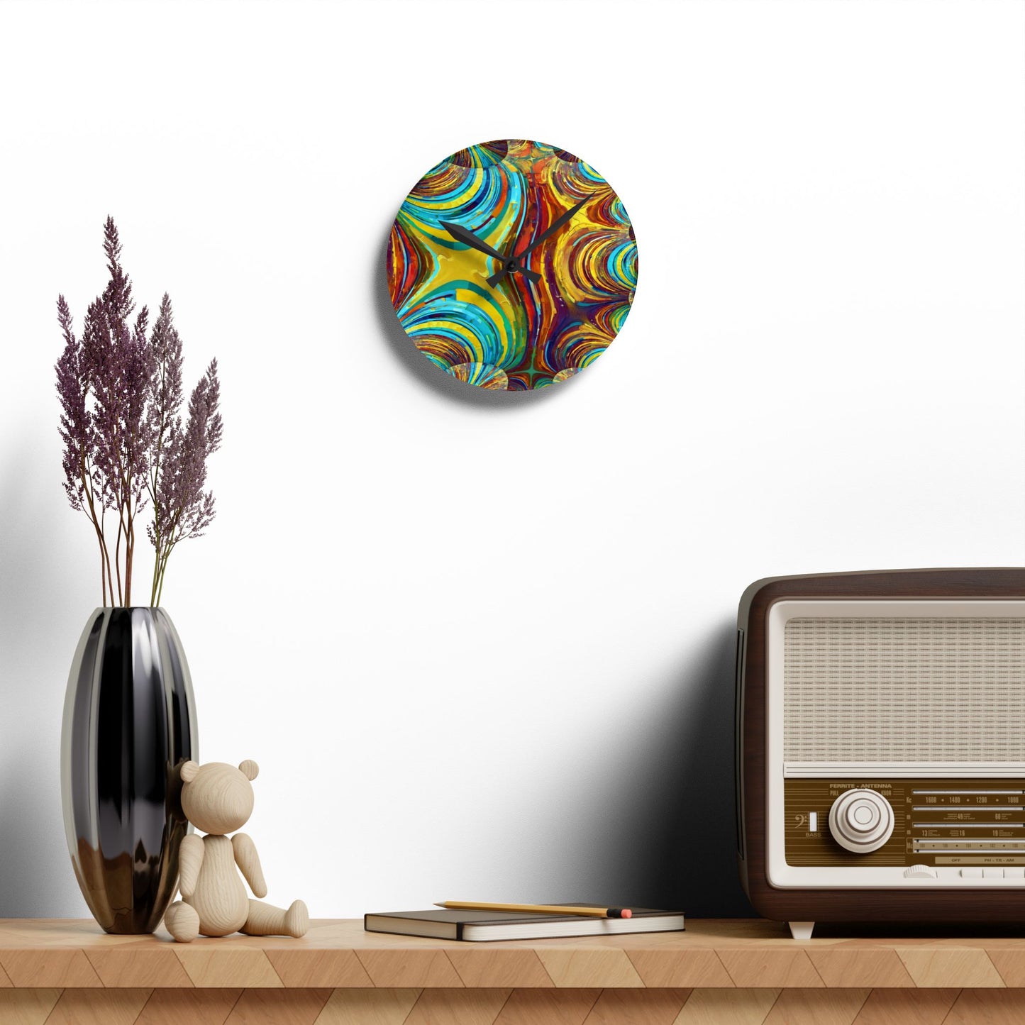 Uzi Spiral Alpha Acrylic Round Wall Clock, 8" x 8"