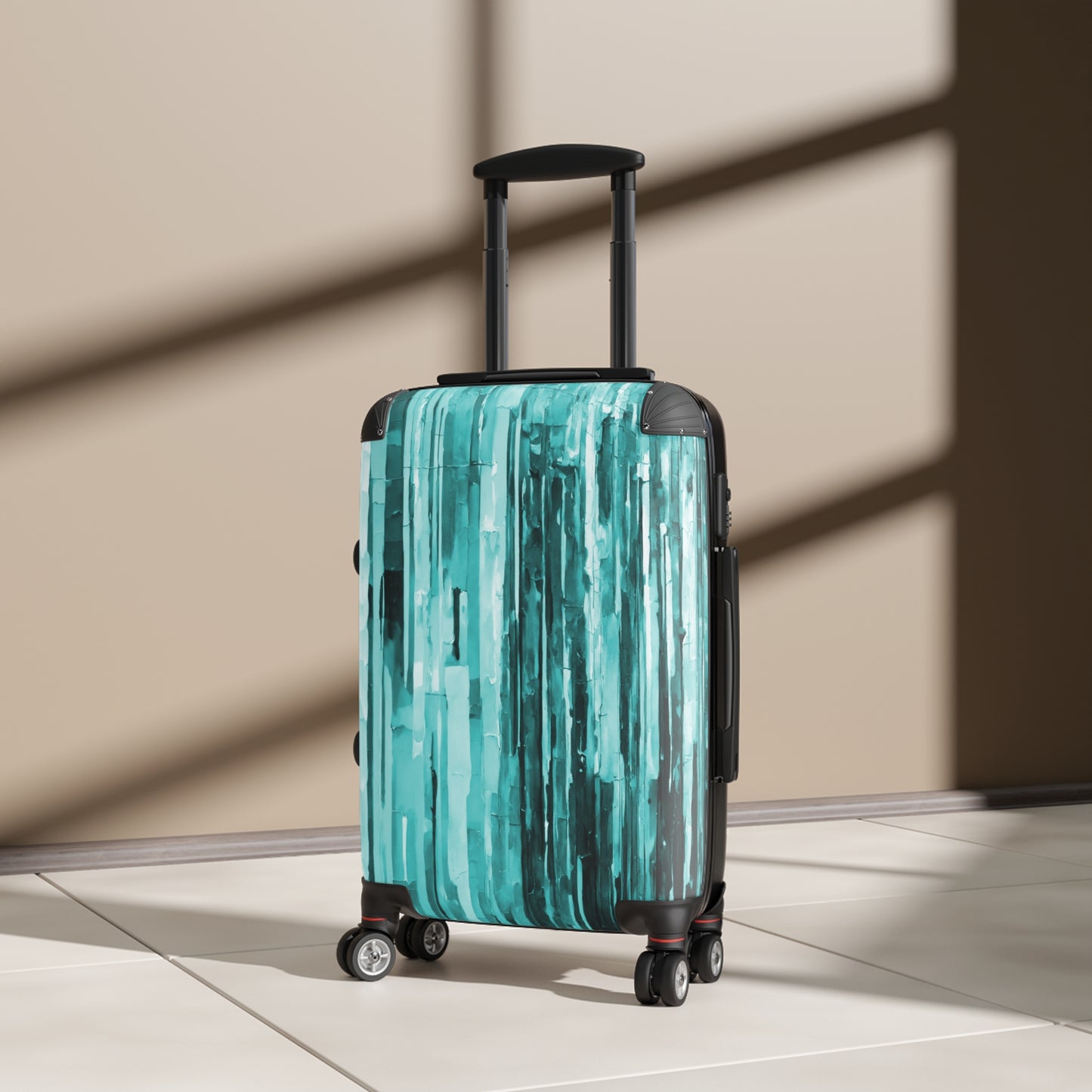 Striped Tif Small Suitcase with built in lock, 4 double-wheels, telescopic handle, and ABS back hard-shell