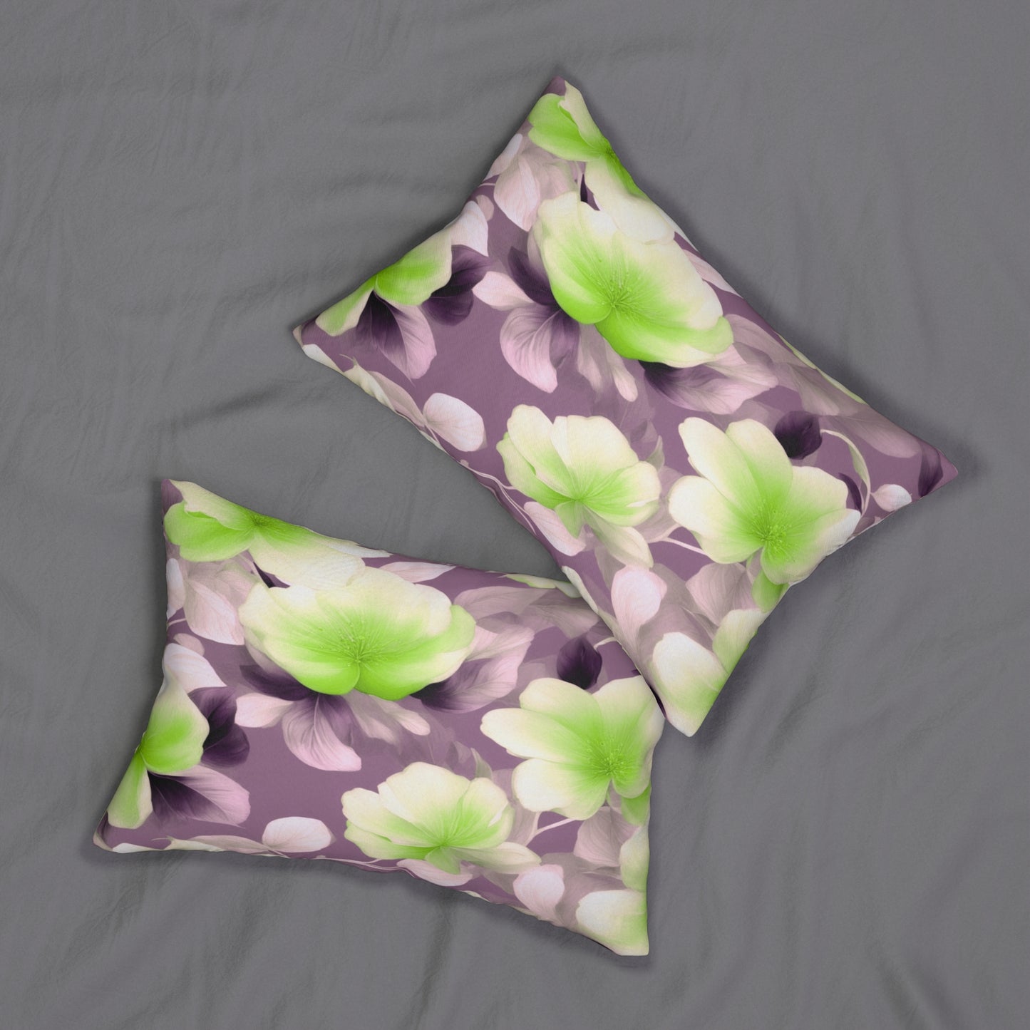 Lime Lavender Floral Bunch Spun Polyester Lumbar Pillow, 20" x 14"