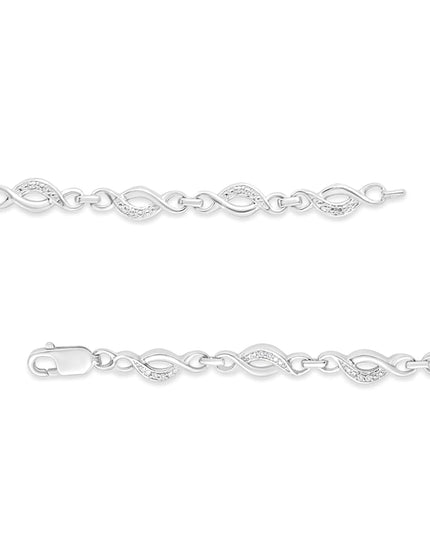 .925 Sterling Silver Prong Set Diamond Accent Curved Spiral Link Bracelet (I-J Color, I3 Clarity) - 7.25"