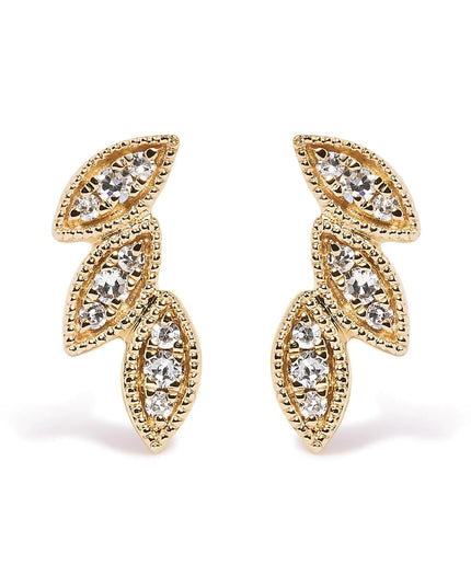 10K Yellow Gold 1/10 Cttw Diamond Triple Leaf Stud Earring (H-I Color, I1-I2 Clarity)