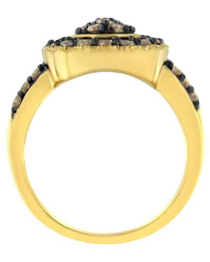 10K Yellow Gold Plated .925 Sterling Silver 1 1/8 cttw Prong-Set Round-Cut Diamond Pear Cocktail Ring (J-K Color, I1-I2 Clarity)