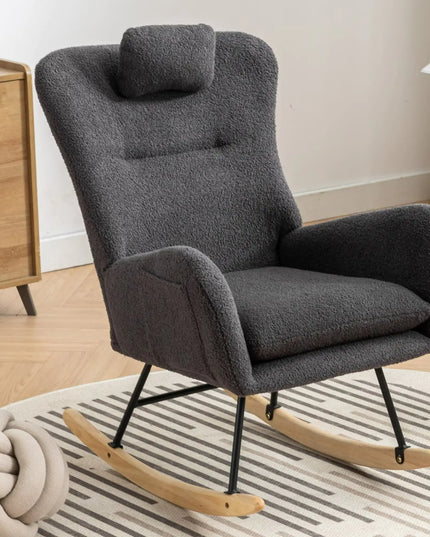 35.5\" Rocking Chair, Teddy Fabric, Wingback Glider, Solid Wood Base, Living Room Bedroom