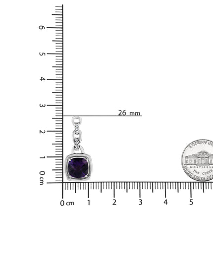 .925 Sterling Silver 6x6MM Cushion Shaped Natural Purple Amethyst and Diamond Accented Bale 18" Inch Pendant Necklace (I-J Color, I1-I2 Clarity)