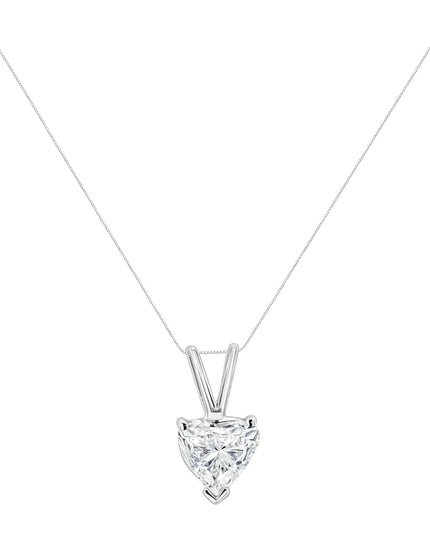 14K White Gold 3-Prong Set Heart Shaped Solitaire Lab Grown Diamond 18" Pendant Necklace (F-G Color, VS2-SI1 Clarity)