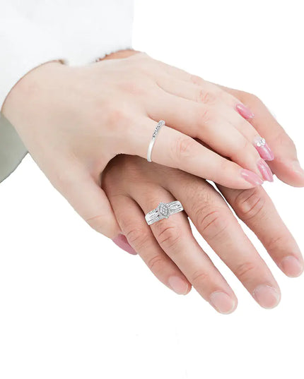 .925 Sterling Silver 1/2 Cttw Round and Baguette-Cut Diamond Engagement Bridal Set (I-J Color, I1-I2 Clarity)