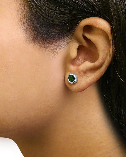 .925 Sterling Silver 6MM Bezel Set Created Gemstone Solitaire Stud Earrings