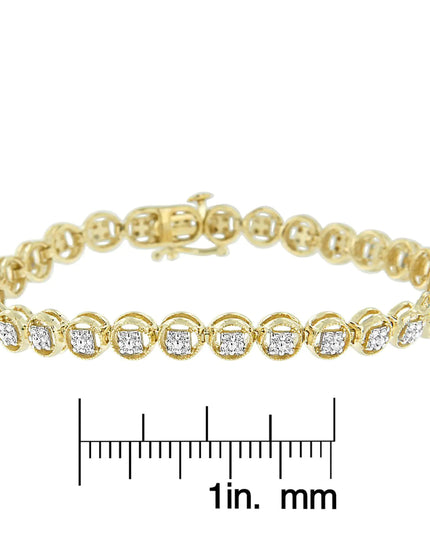 .925 Sterling Silver 1/4 Cttw Diamond 7" Open Circle Wheel Link Tennis Bracelet (I-J Color, I2-I3 Clarity)