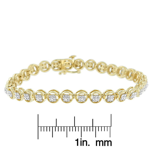 .925 Sterling Silver 1/4 Cttw Diamond 7" Open Circle Wheel Link Tennis Bracelet (I-J Color, I2-I3 Clarity)