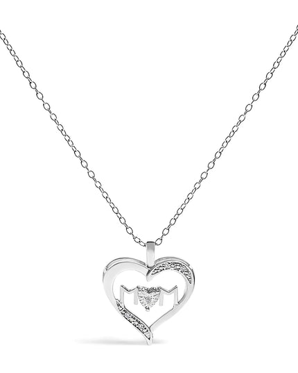 .925 Sterling Silver Diamond Accent MOM with Heart Pendant Necklace (J-K Color, I2-I3 Clarity) - 18" Inches