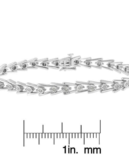 .925 Sterling Silver 1/4 cttw Miracle Set Diamond Sleek and Open "V"Bracelet (I-J Color, I3 Clarity) -7.5"