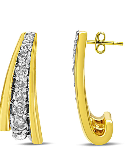 10K Yellow Gold Plated .925 Sterling Silver 0.50 Cttw Round Diamond Graduated Huggie Earrings (I-J Color, I2-I3 Clarity)
