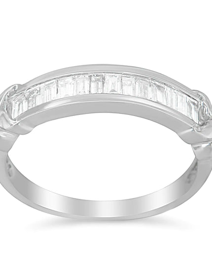 .925 Sterling Silver 1/2 Cttw Baguette Cut Diamond Channel Set X-Station Wedding Ring (H-I Color, I1-I2 Clarity)