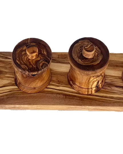 Olive Wood Canister Set for Spices, Herbs and Coffee