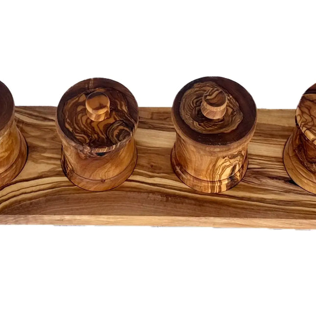 Olive Wood Canister Set for Spices, Herbs and Coffee