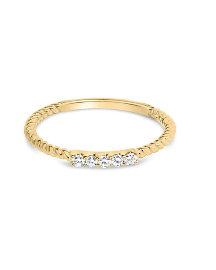 10K Yellow Gold 1/10 Cttw Diamond 5 Stone Braided Shank Band Ring (I-J Color, I2-I3 Clarity)