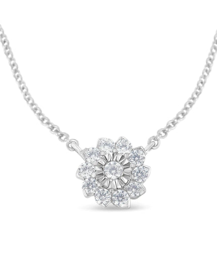 .925 Sterling Silver 1/2 Cttw Diamond Miracle Set Flower Cluster Pendant Necklace with Cable Chain (I-J Color, I1-I2 Clarity) - 18”