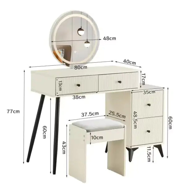 Glass Makeup Vanity Desk With LED Mirror, Lights, 4 Drawers, Adjustable Shelves