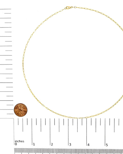 Unisex Solid 14K Gold 1.5mm Paperclip Chain Necklace - Choice of Length and Metal Color