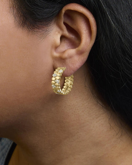 14K Yellow Gold Plated .925 Sterling Silver 3/8 Cttw Diamond Pave Pear Link J Hoop Earrings (H-I Color, I1-I2 Clarity)
