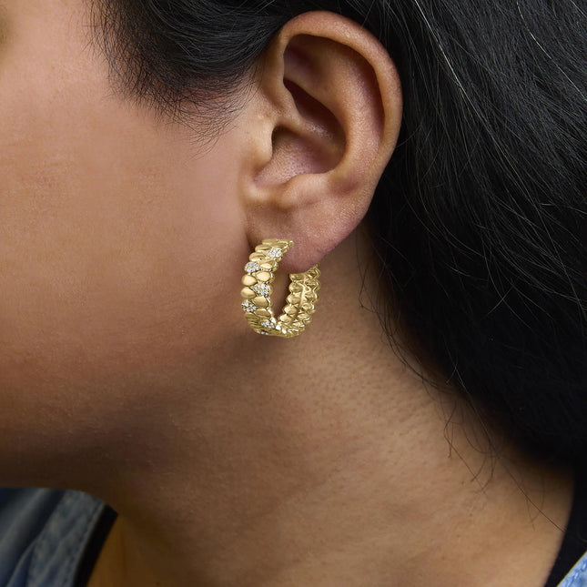 14K Yellow Gold Plated .925 Sterling Silver 3/8 Cttw Diamond Pave Pear Link J Hoop Earrings (H-I Color, I1-I2 Clarity)